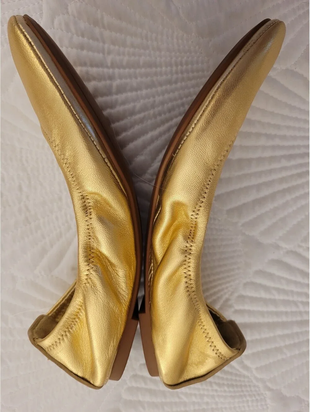 Tory Burch Eddie Ballet Flats Sz 6 Metallic Gold Soft Lamb Leather Ballet Core